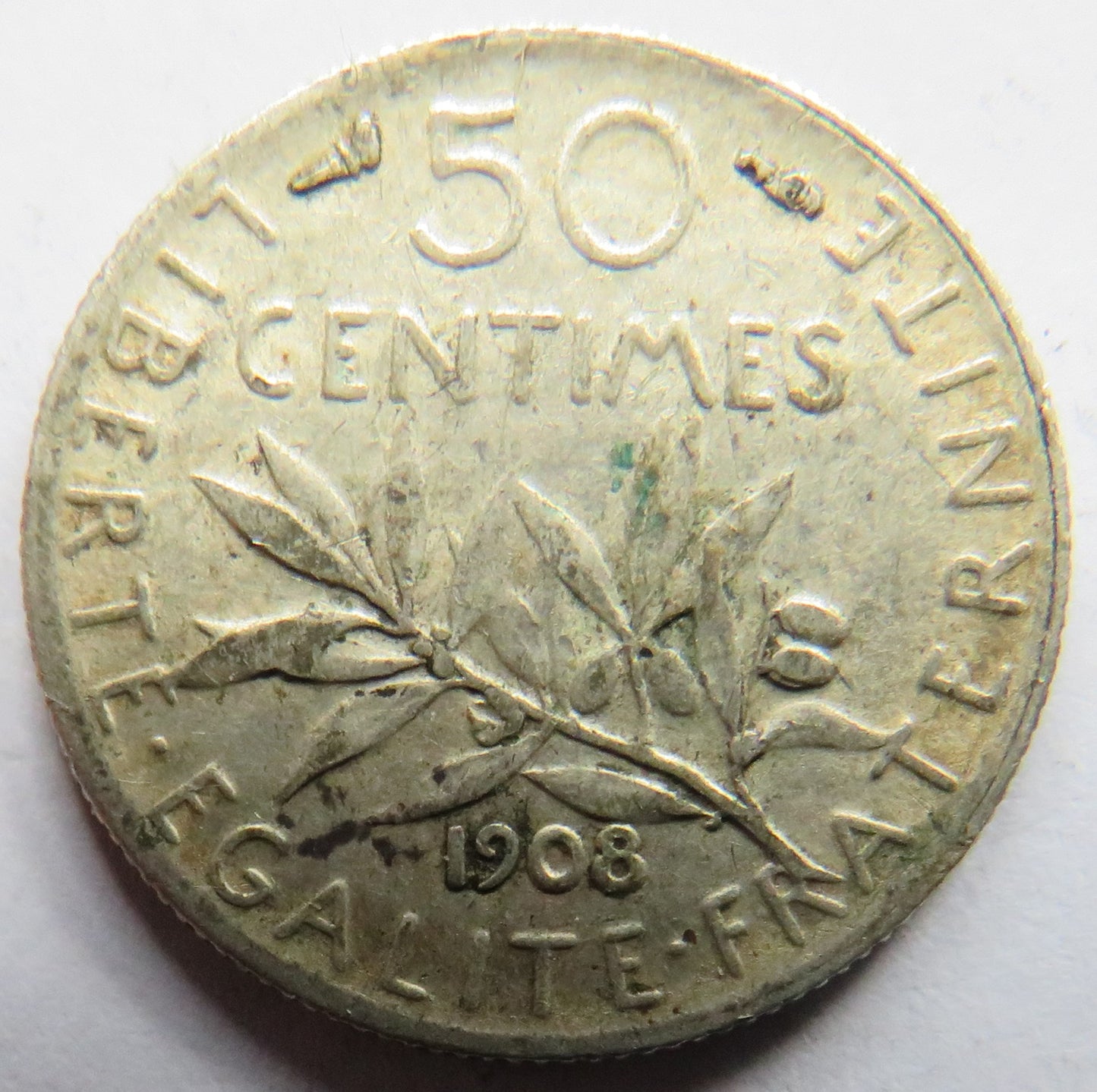 1908 France Silver 50 Centimes Coin