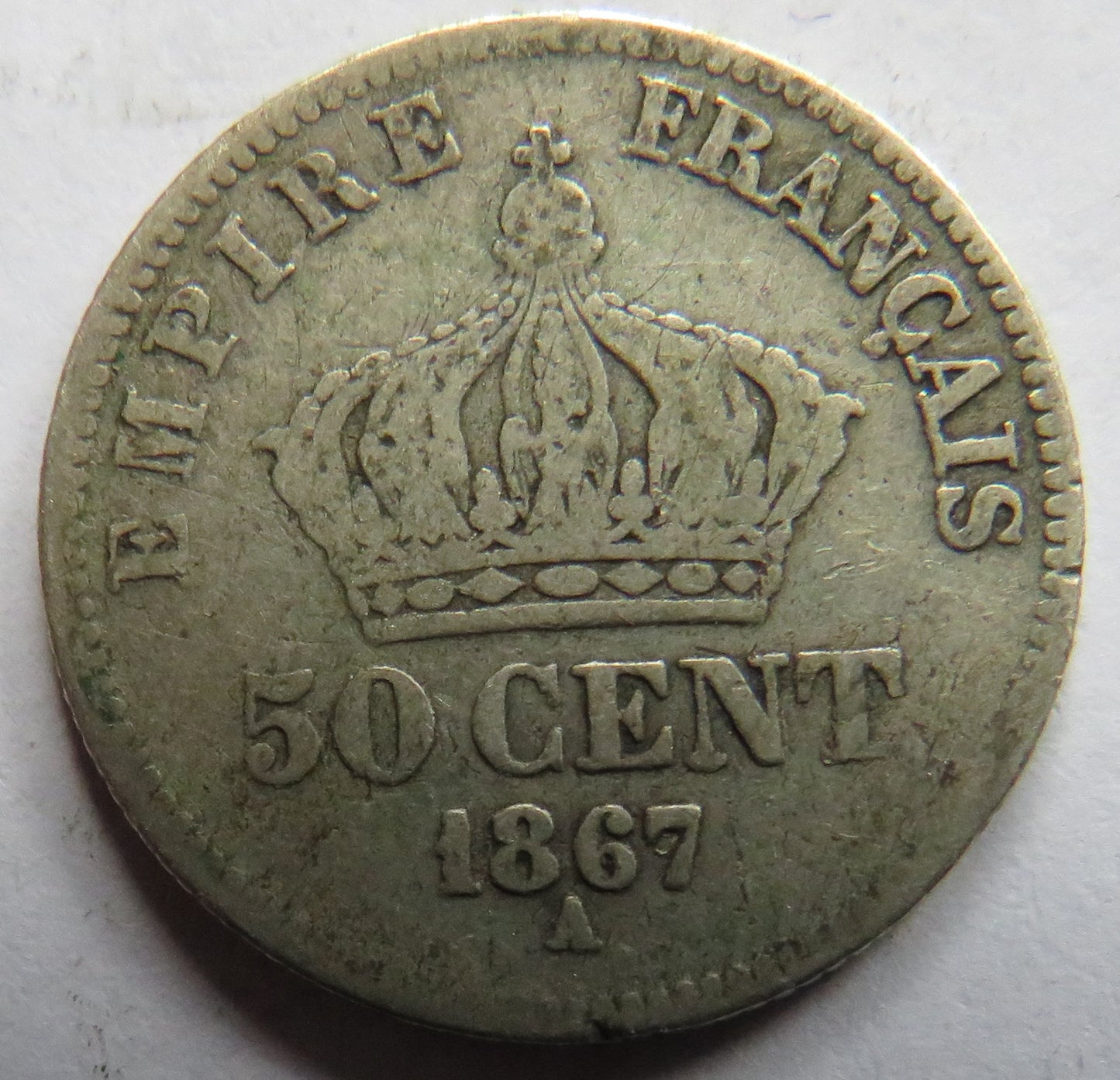 1867-A France Silver 50 Centimes Coin