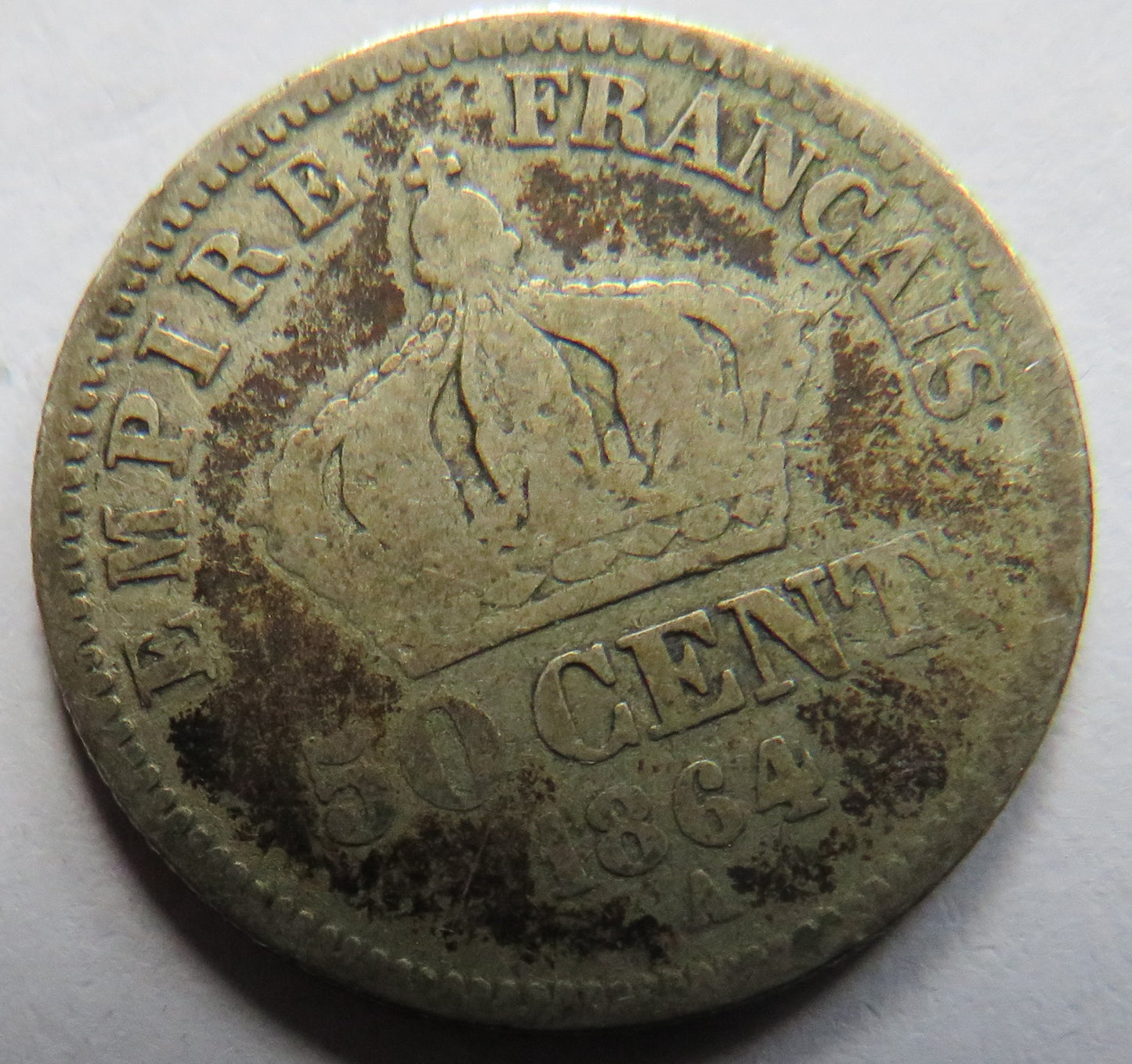 1864-A France Silver 50 Centimes Coin