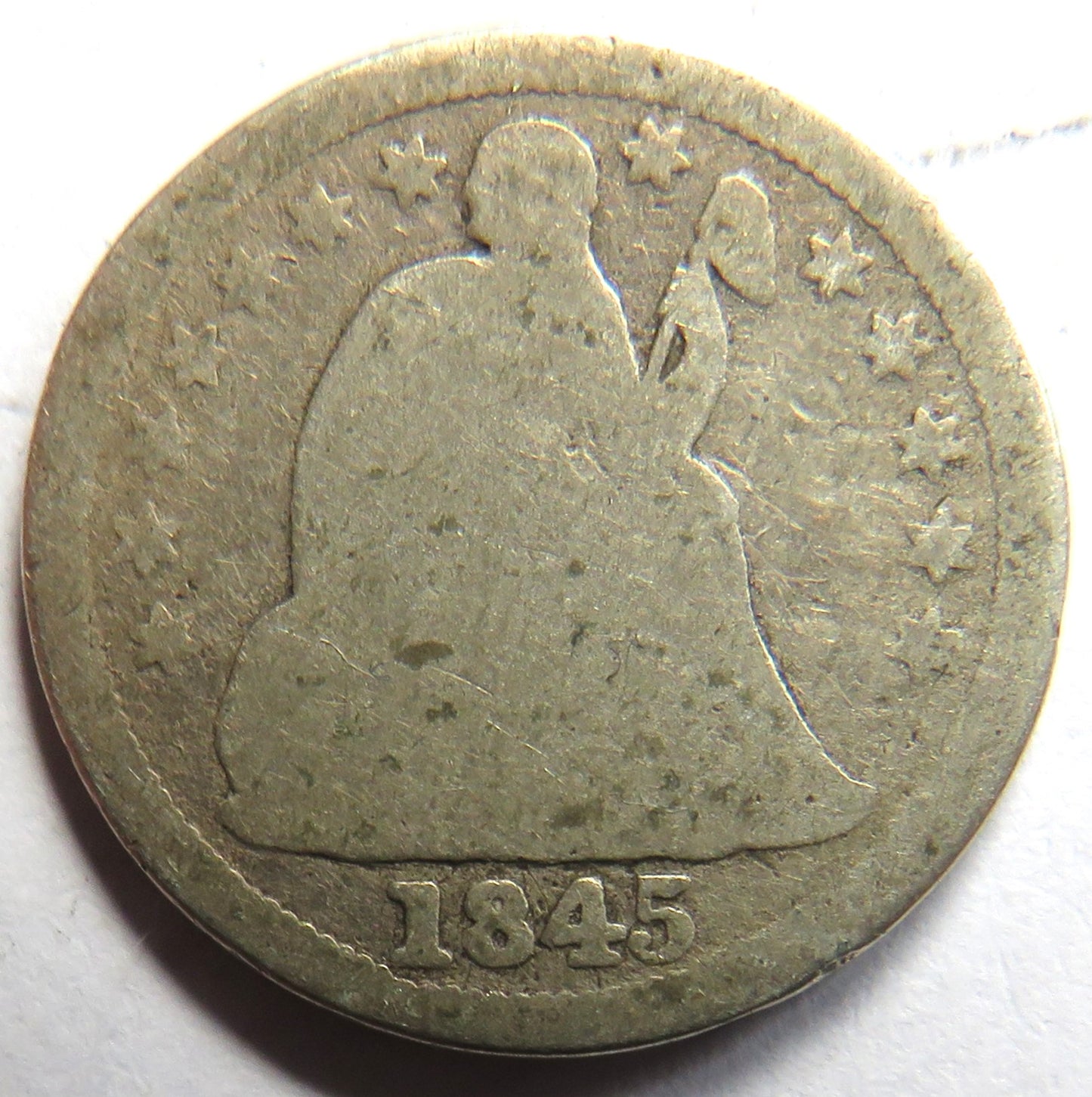 1845 USA Seated Liberty Silver One Dime Coin