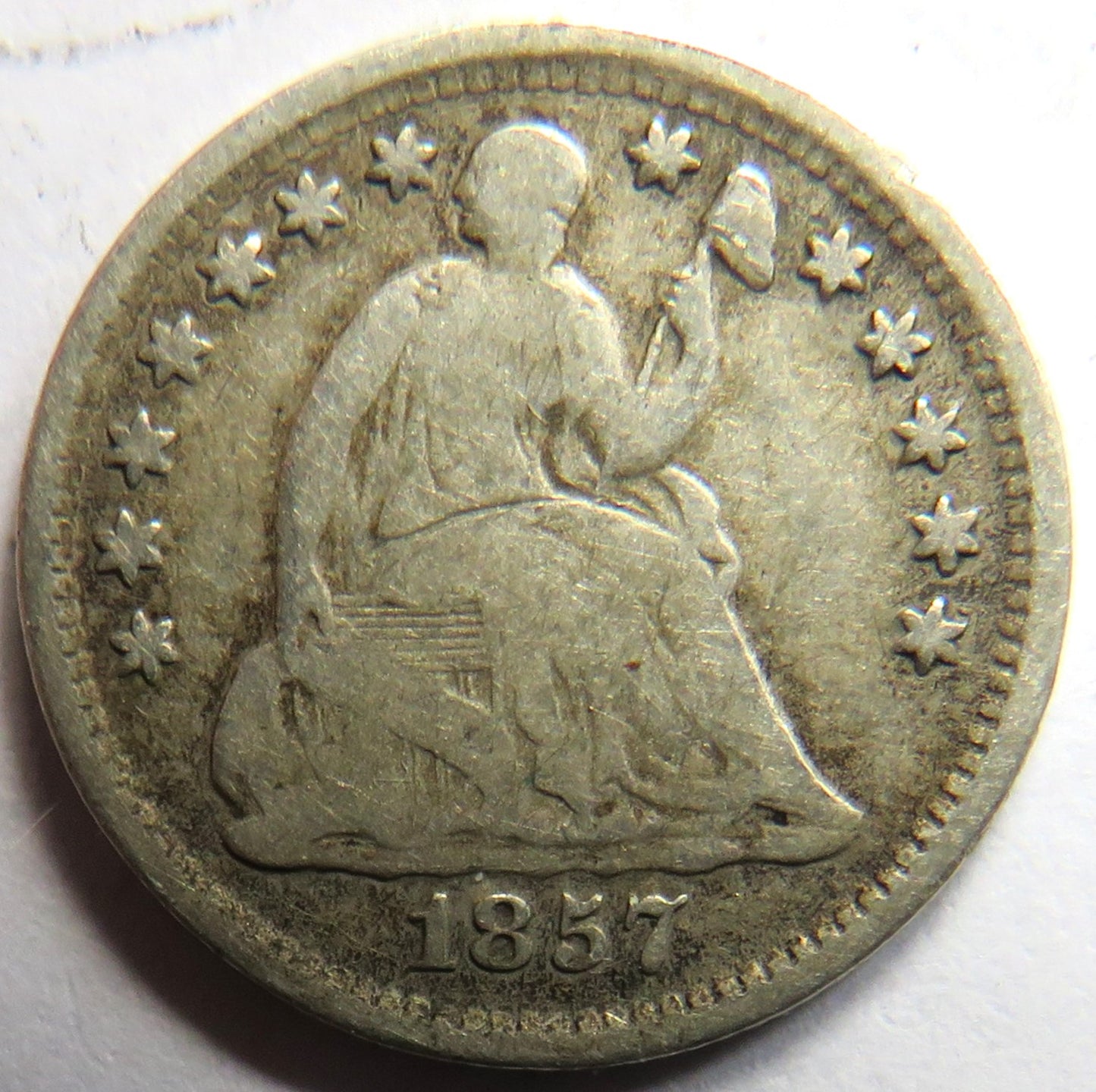 1857 USA Seated Liberty Silver Half Dime Coin