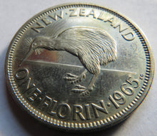 Load image into Gallery viewer, 1965 Queen Elizabeth II New Zealand Proof One Florin Coin
