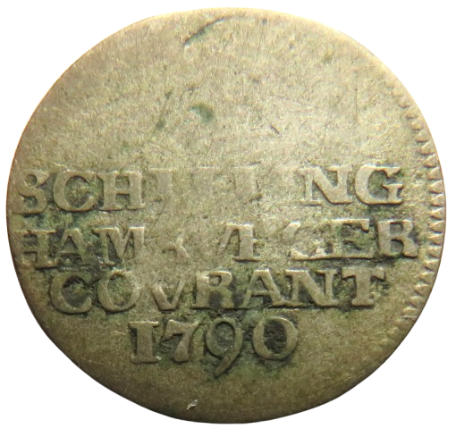 1790 German States Hamburg Silver Schilling Coin
