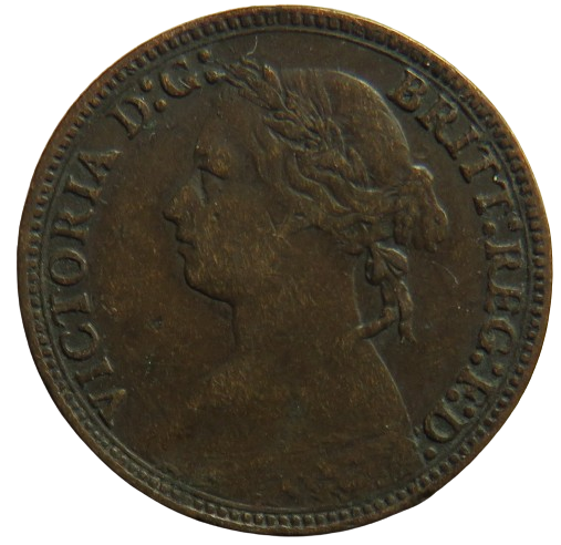 1879 Queen Victoria Bun Head Farthing Coin - Great Britain