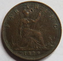 Load image into Gallery viewer, 1879 Queen Victoria Bun Head Farthing Coin - Great Britain
