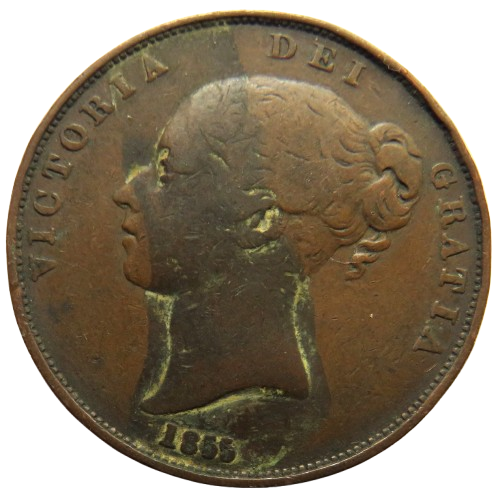 1855 Queen Victoria Young Head One Penny Coin - Great Britain
