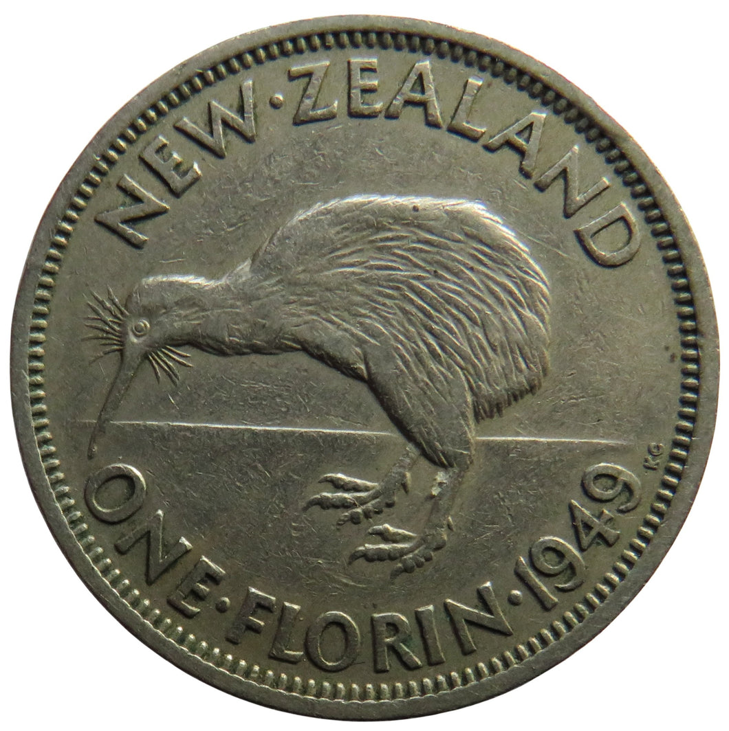 1949 King George VI New Zealand One Florin Coin