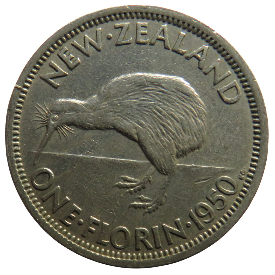 1950 King George VI New Zealand One Florin Coin