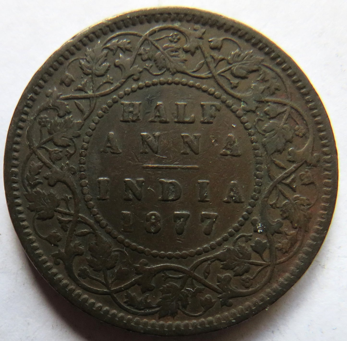 1877 Queen Victoria India Half-Anna Coin