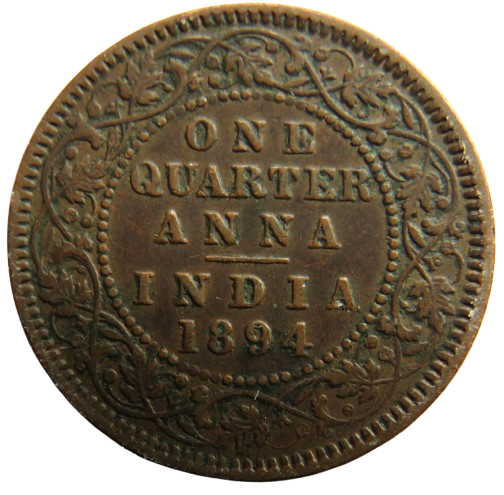 1894 Queen Victoria India 1/4 Quarter Anna Coin