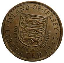 Load image into Gallery viewer, Island of Jersey Liberated 1945 1/12th of a Shilling Coin
