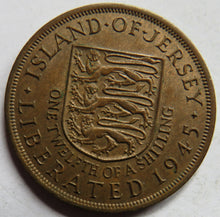 Load image into Gallery viewer, Island of Jersey Liberated 1945 1/12th of a Shilling Coin
