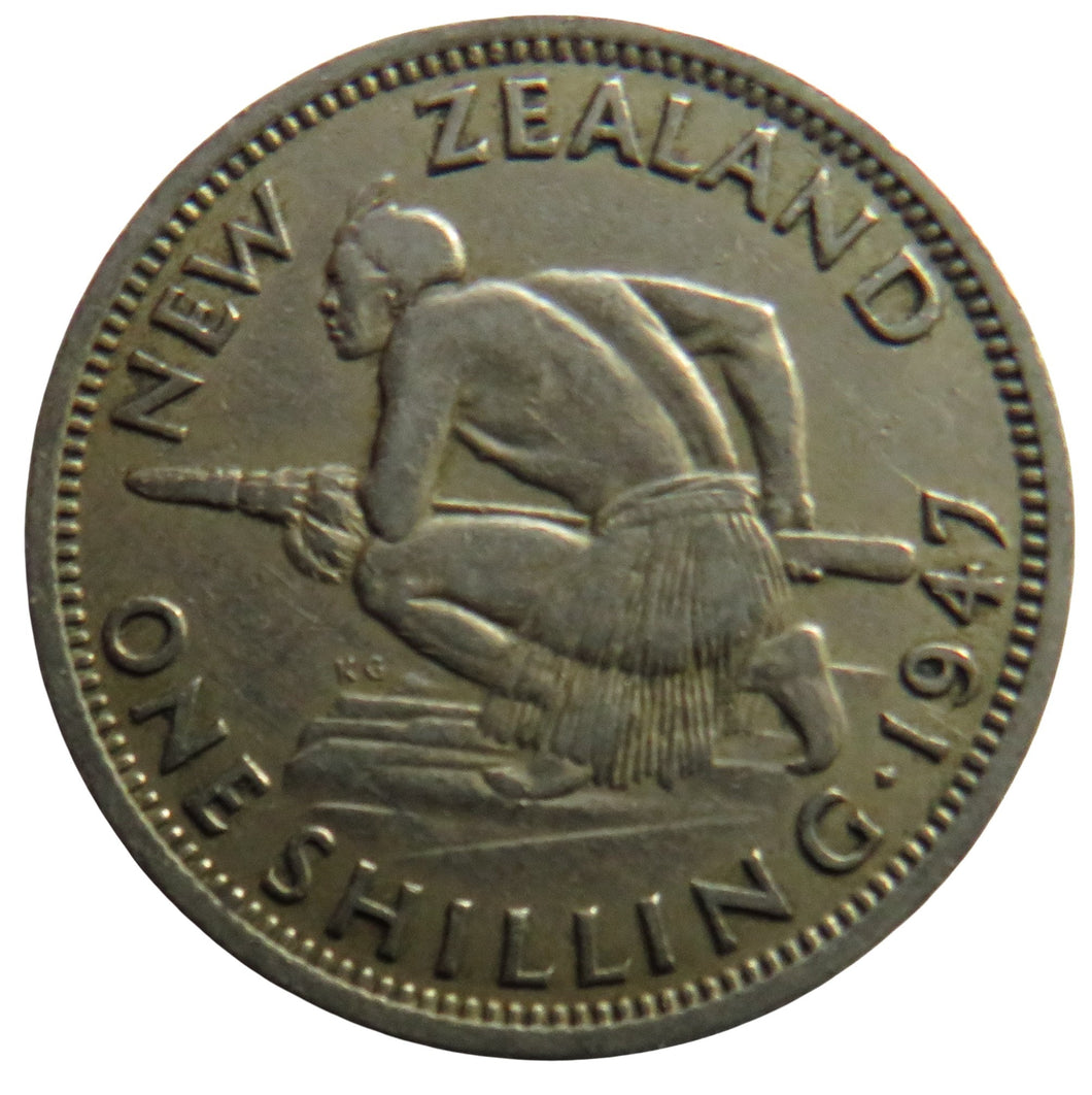 1947 King George VI New Zealand One Shilling Coin