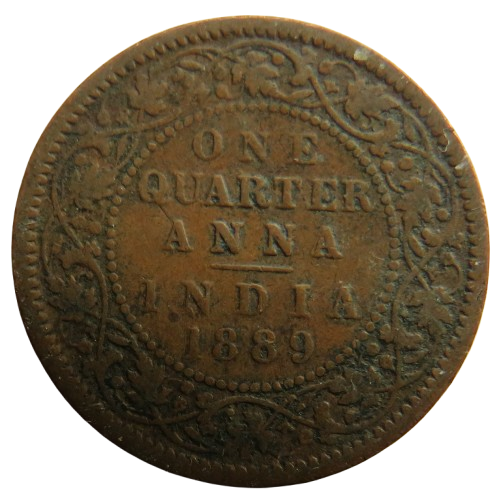 1889 Queen Victoria India 1/4 Quarter Anna Coin