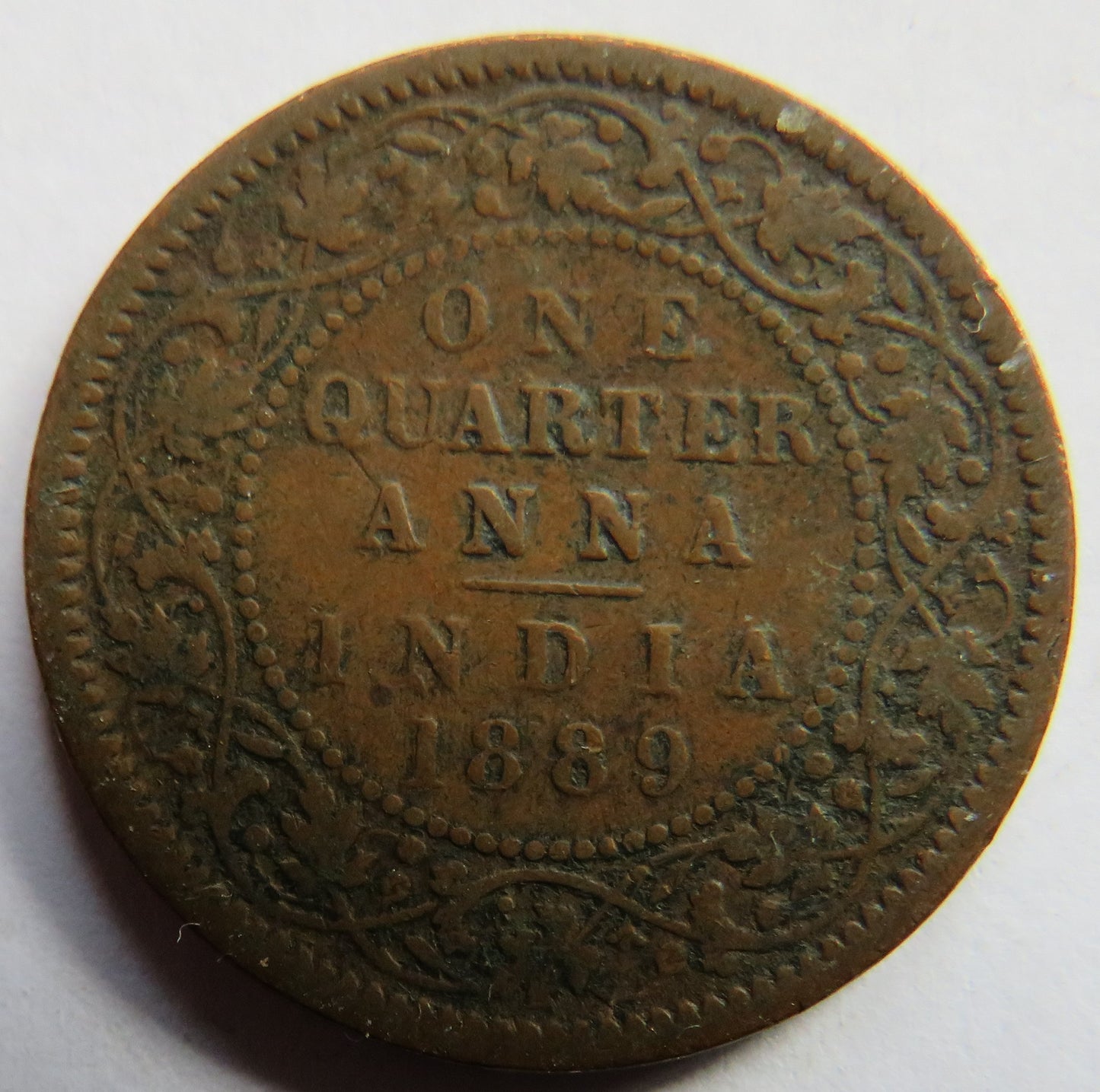 1889 Queen Victoria India 1/4 Quarter Anna Coin