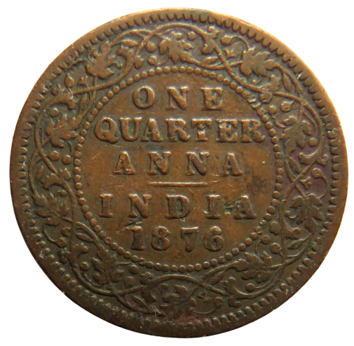 1876 Queen Victoria India 1/4 Quarter Anna Coin