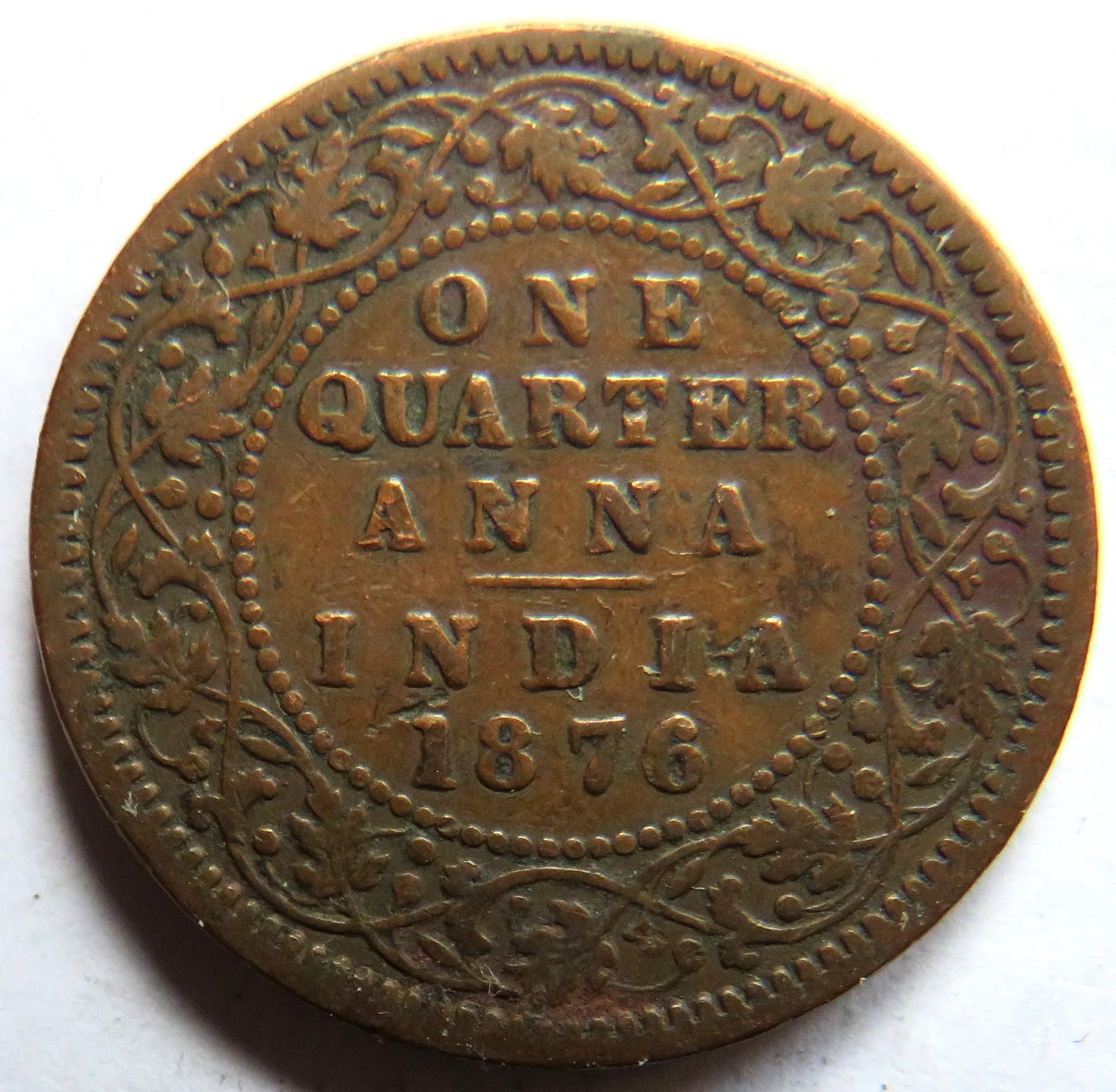 1876 Queen Victoria India 1/4 Quarter Anna Coin