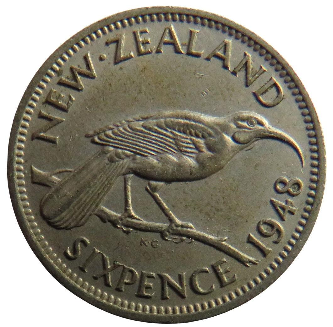 1948 King George VI New Zealand Sixpence Coin