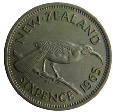 Load image into Gallery viewer, 1965 Queen Elizabeth II New Zealand Sixpence Coin
