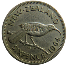 Load image into Gallery viewer, 1964 Queen Elizabeth II New Zealand Sixpence Coin
