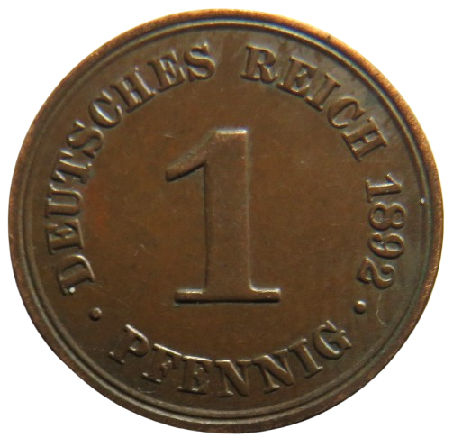 1892-A Germany One Pfennig Coin