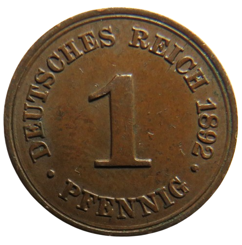 1892-F Germany One Pfennig Coin