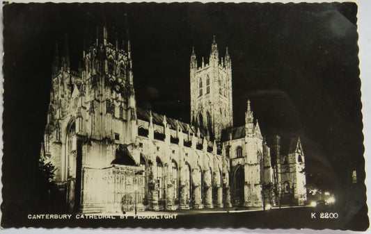 Vintage Postcard of Canterbury Cathedral by Floodlight