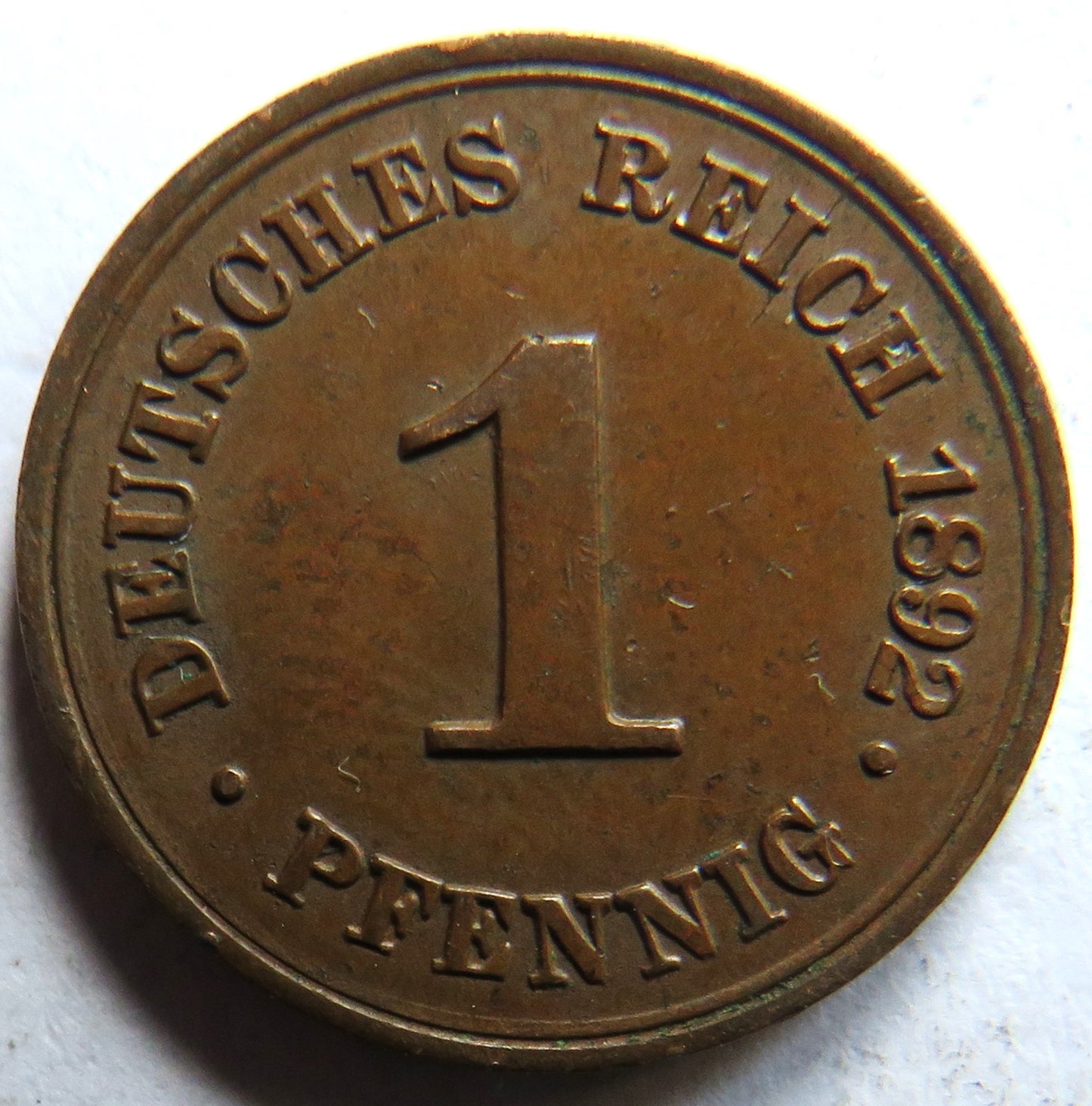 1892-F Germany One Pfennig Coin
