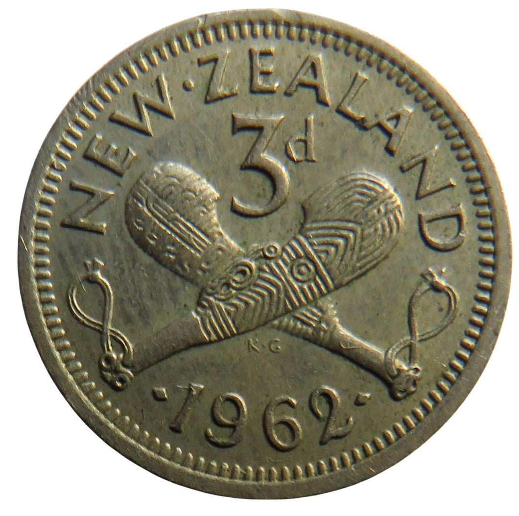 1962 Queen Elizabeth II New Zealand Threepence Coin