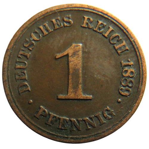 1889-G Germany One Pfennig Coin
