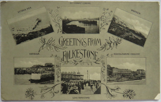 Vintage Postcard of Greetings from Folkestone 1906