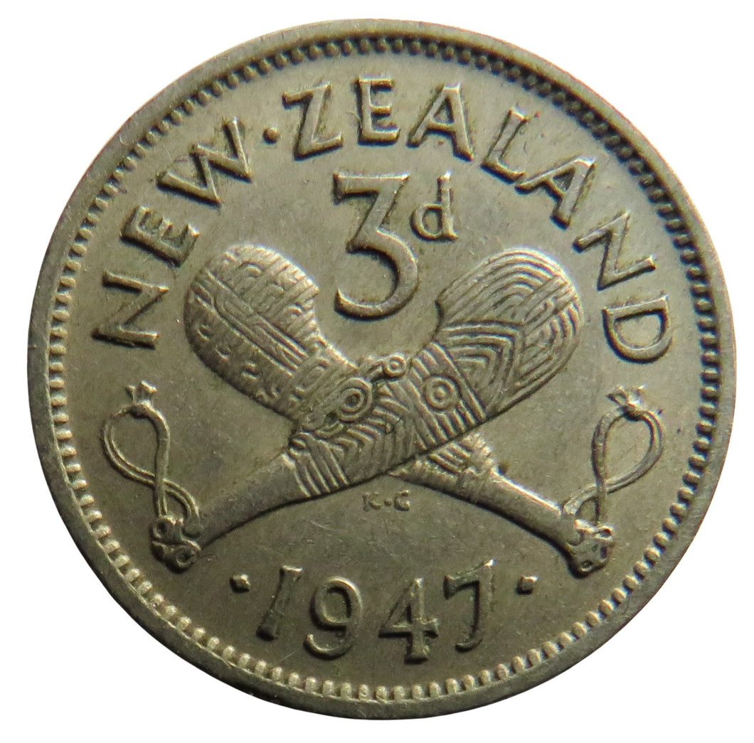 1947 King George VI New Zealand Threepence Coin