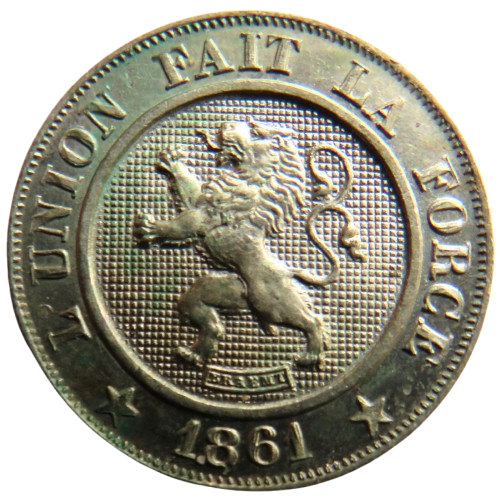 1861 Belgium 10 Centimes Coin