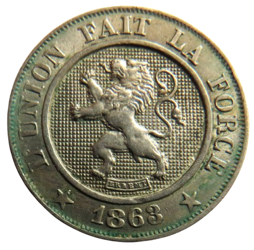 1863 Belgium 10 Centimes Coin