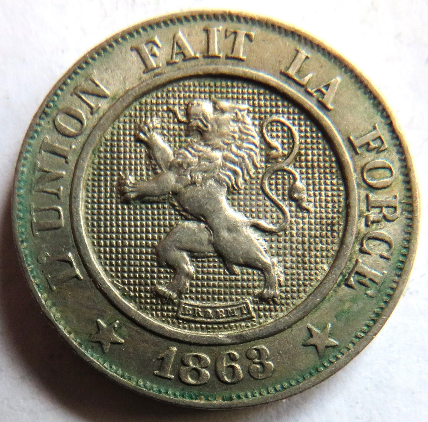 1863 Belgium 10 Centimes Coin