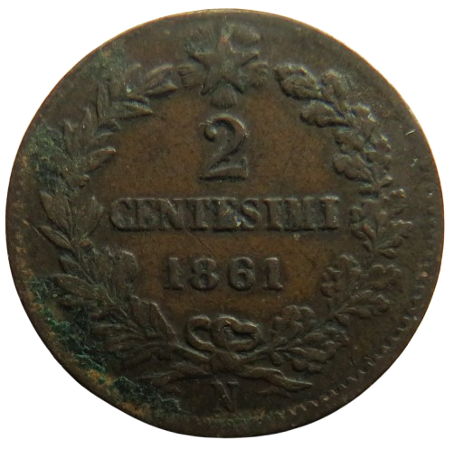 1861 Italy 2 Centesimi Coin