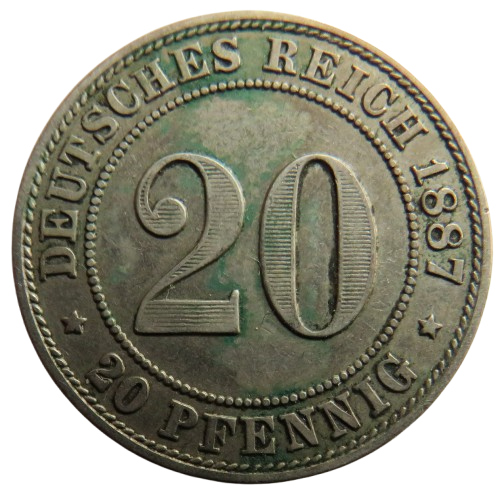 1887-J Germany 20 Pfennig Coin