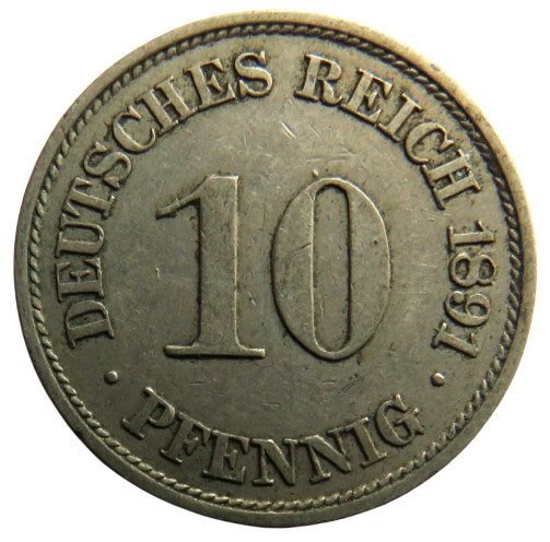 1891-A Germany 10 Pfennig Coin