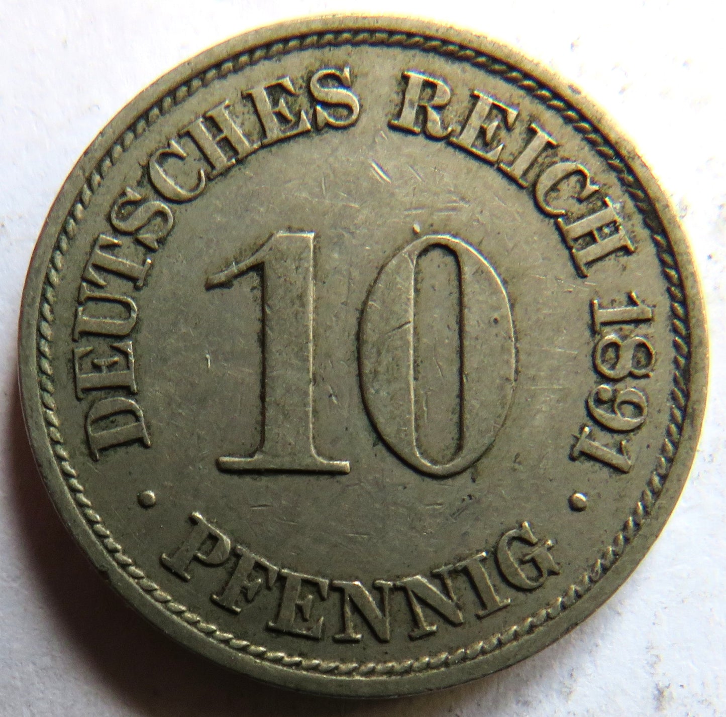 1891-A Germany 10 Pfennig Coin