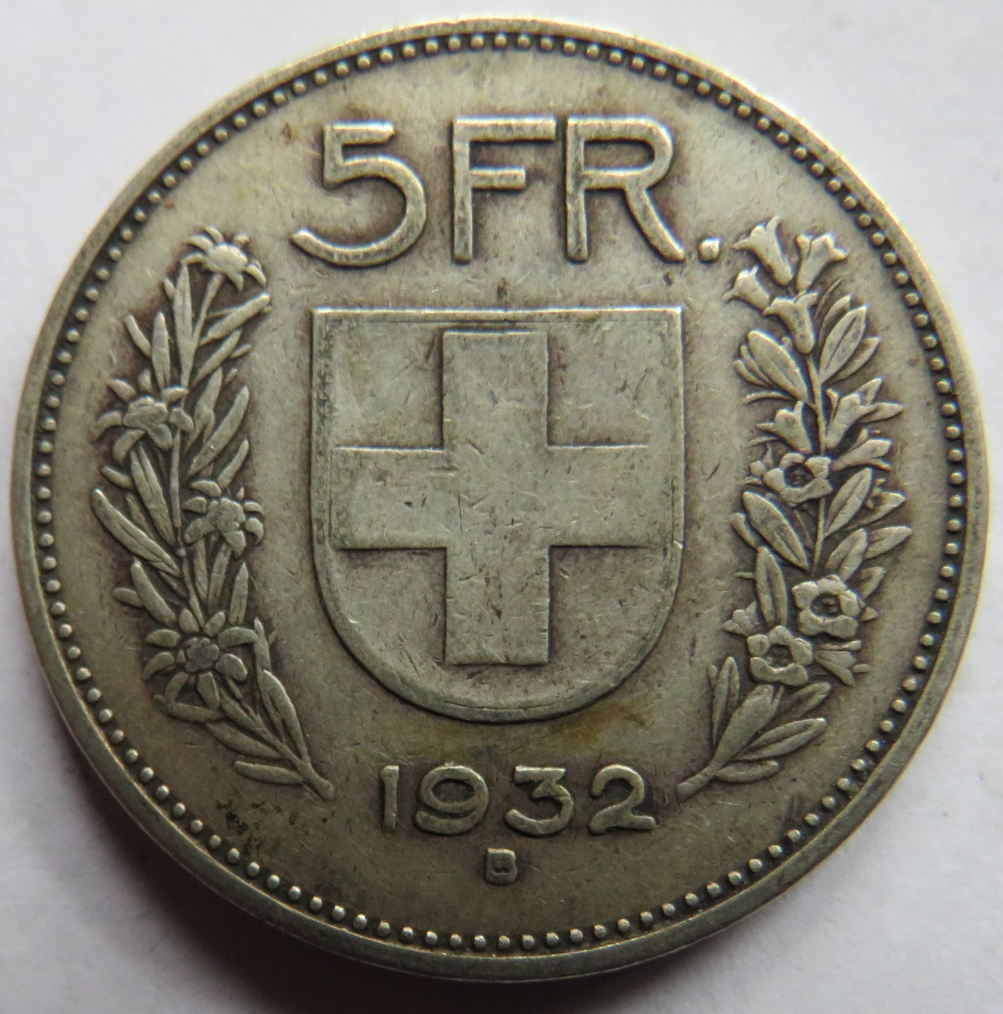 1932 Switzerland Silver 5 Francs Coin