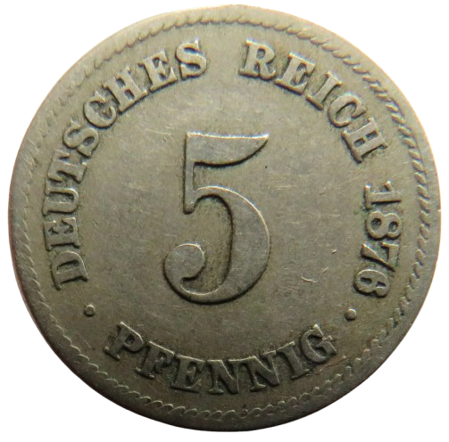 1876-H Germany 5 Pfennig Coin