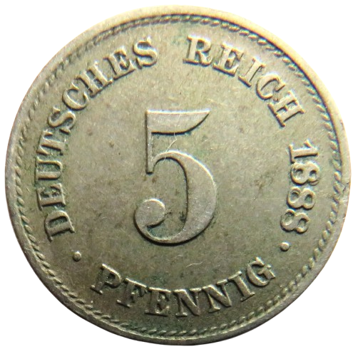 1888-D Germany 5 Pfennig Coin