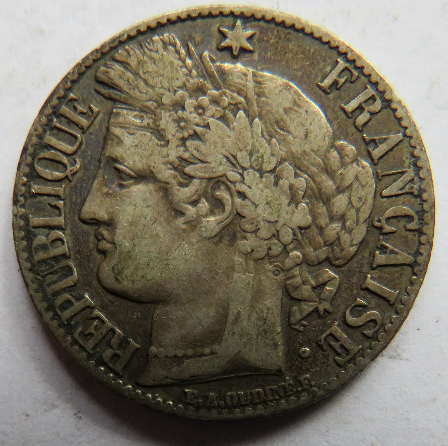 1871-A France Napoleon III Silver One Franc Coin