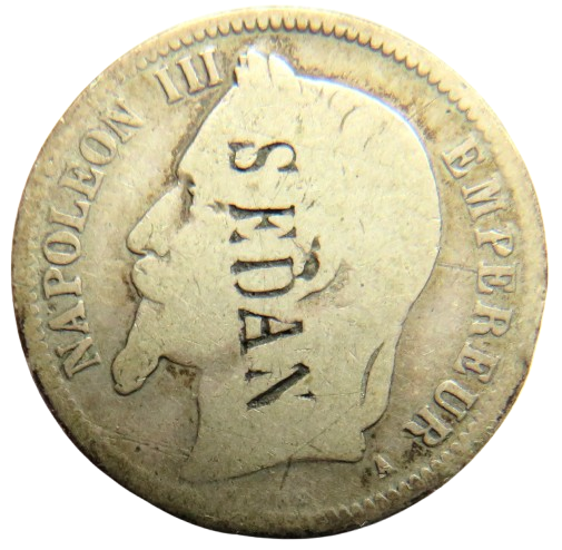 1868 France Silver One Franc Coin Engraved "Sedan"