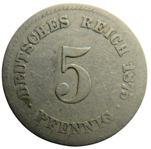 1875-H Germany 5 Pfennig Coin Scarce