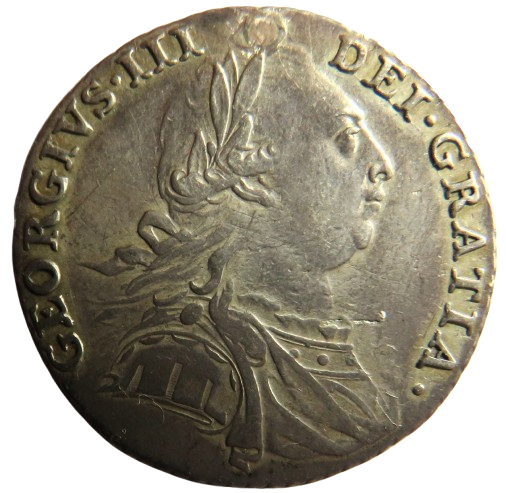1787 King George III Silver Shilling Coin (Plugged) - Great Britain