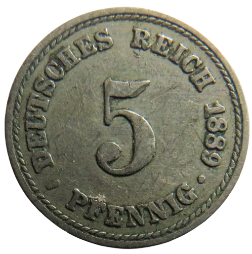 1889-A Germany 5 Pfennig Coin