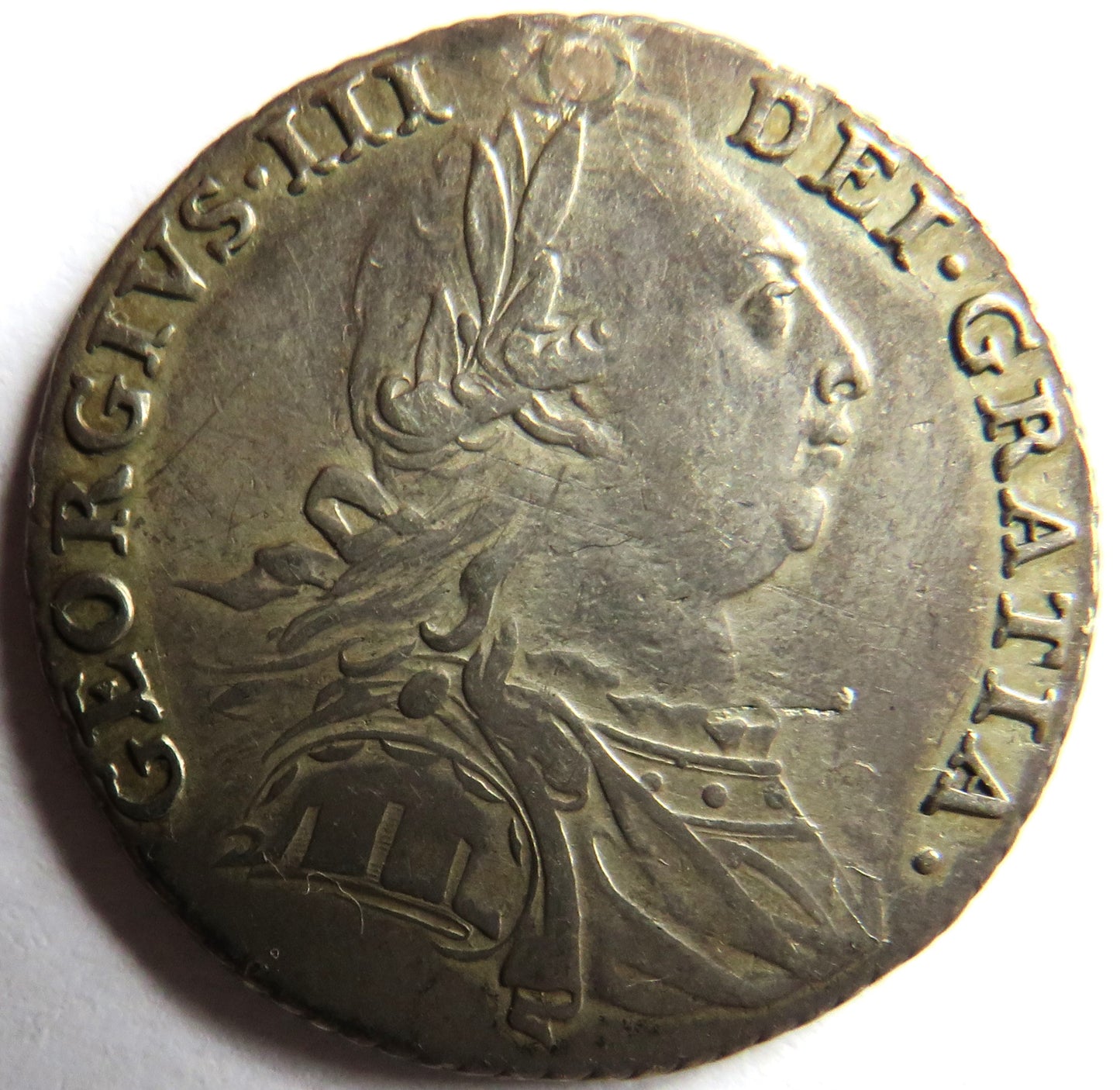 1787 King George III Silver Shilling Coin (Plugged) - Great Britain