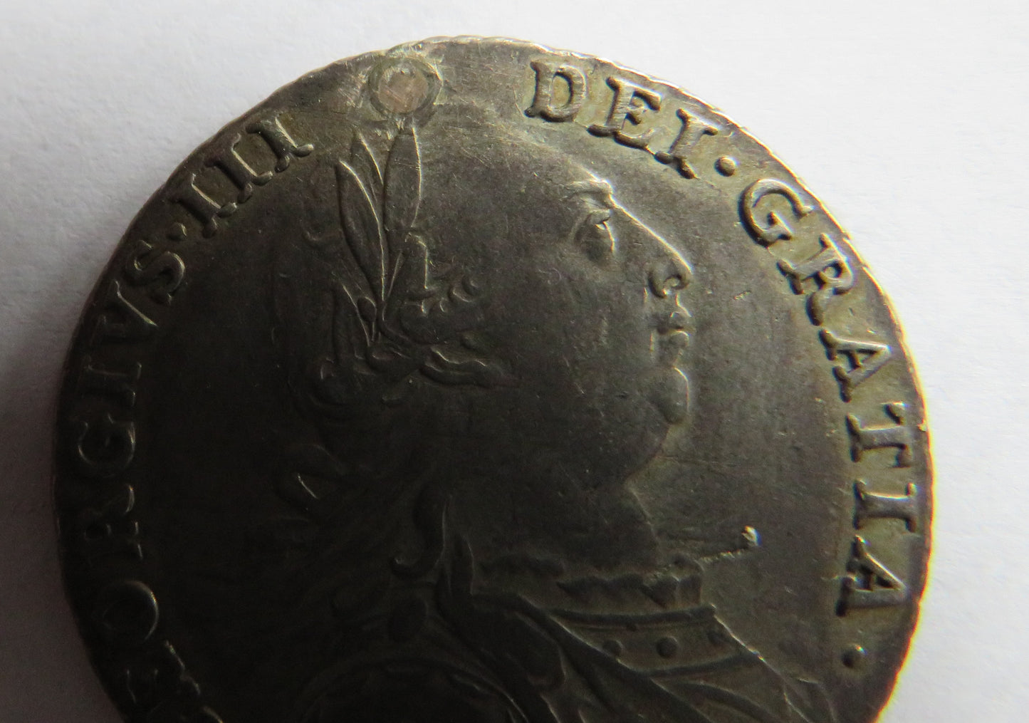 1787 King George III Silver Shilling Coin (Plugged) - Great Britain