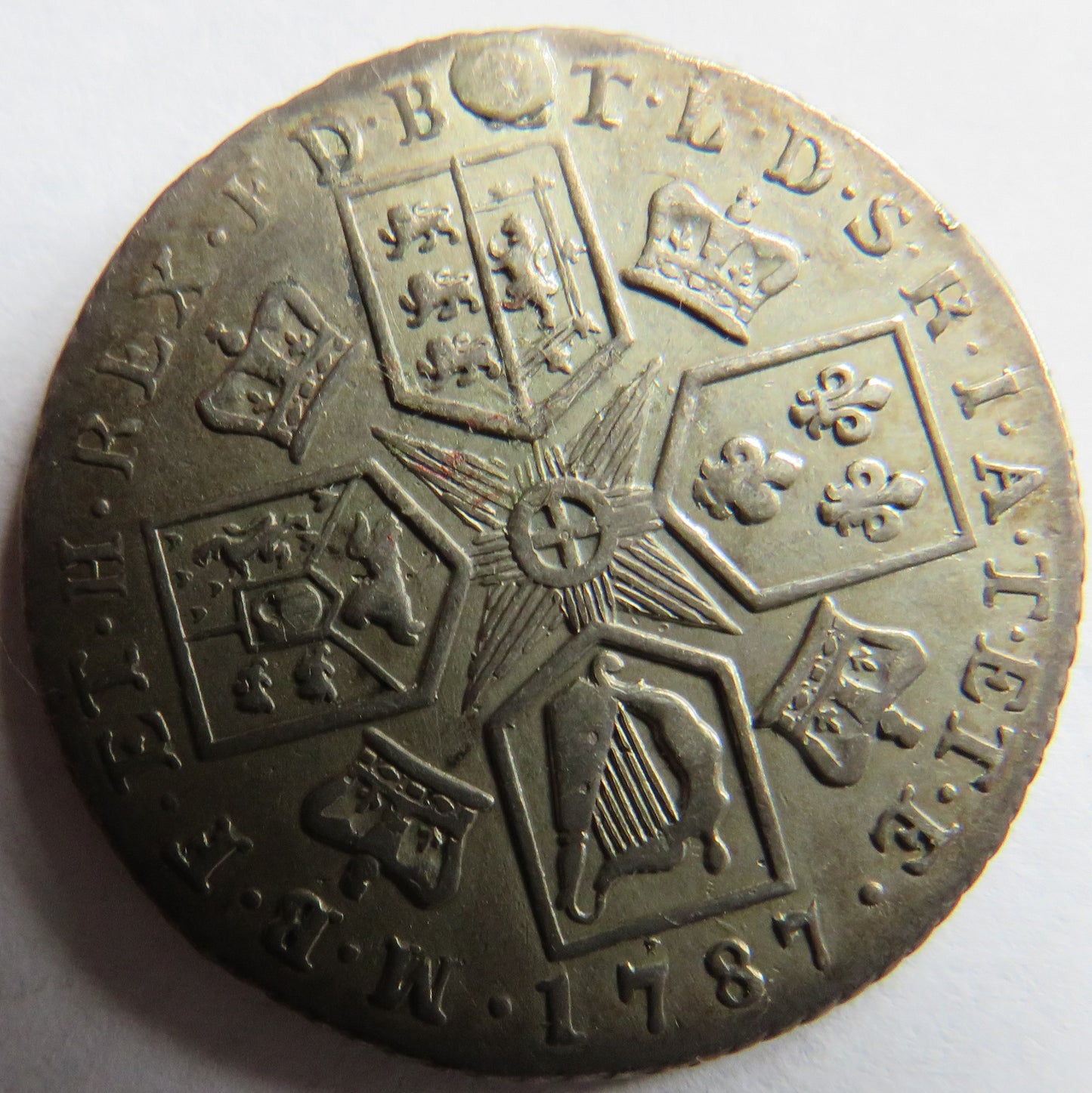 1787 King George III Silver Shilling Coin (Plugged) - Great Britain